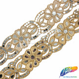 2 1/2" Flower Embroidered Trim with Cut Mirrors, EMB-066