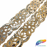 2 1/2" Flower Embroidered Trim with Cut Mirrors, EMB-066