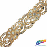 2 1/2" Flower Embroidered Trim with Cut Mirrors, EMB-066