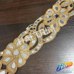 2 1/2" Flower Embroidered Trim with Cut Mirrors, EMB-066