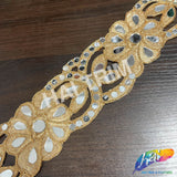 2 1/2" Flower Embroidered Trim with Cut Mirrors, EMB-066