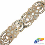 2 1/2" Flower Embroidered Trim with Cut Mirrors, EMB-066