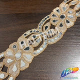 2 1/2" Flower Embroidered Trim with Cut Mirrors, EMB-066