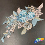 Light Blue/Pink Sequins Embroidered Flower Applique, EMBF-008