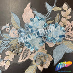 Light Blue/Pink Sequins Embroidered Flower Applique, EMBF-008