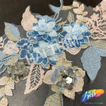 Light Blue/Pink Sequins Embroidered Flower Applique, EMBF-008