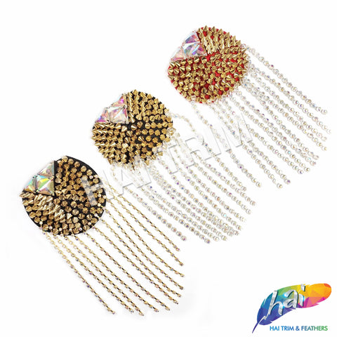 Beaded Spike Epaulet with Rhinestone Cupchain Fringe, EP-001 (sold per piece)
