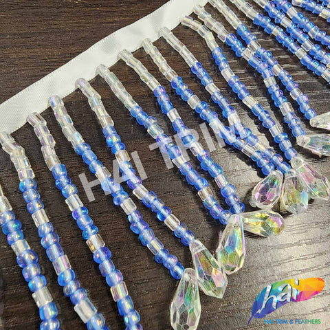 3 1/2" Purple Blue Acrylic Beaded Fringe with Teardrop, FR-025