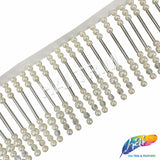 3" Ivory Pearl/Silver/Clear AB Beaded Fringe, FR-031