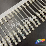3" Ivory Pearl/Silver/Clear AB Beaded Fringe, FR-031