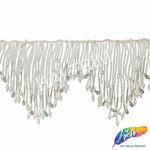 SALE! 6" Variegated White/Clear AB Pearl Beaded Fringe, FR-050