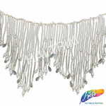 SALE! 6" Variegated White/Clear AB Pearl Beaded Fringe, FR-050