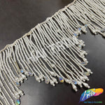 SALE! 6" Variegated White/Clear AB Pearl Beaded Fringe, FR-050