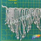 SALE! 6" Variegated White/Clear AB Pearl Beaded Fringe, FR-050