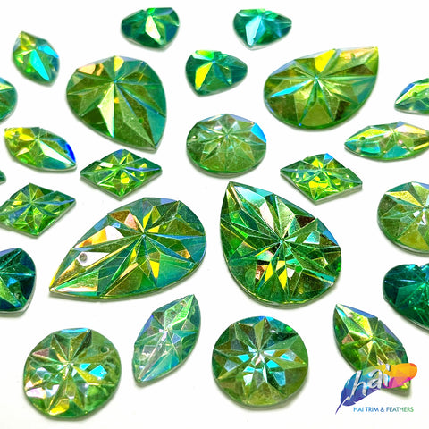 Green AB Carved Textured Resin Stones