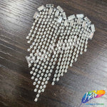 Crystal Heart Rhinestone Iron On Applique with Rhinestone Fringe, IA-060