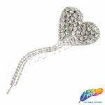 Crystal Heart Jewel Rhinestone Iron On Applique with Rhinestone Fringe, IA-063