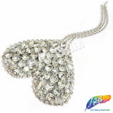 Crystal Heart Jewel Rhinestone Iron On Applique with Rhinestone Fringe, IA-063