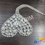 Crystal Heart Jewel Rhinestone Iron On Applique with Rhinestone Fringe, IA-063