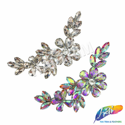 Crystal Flower Motif Rhinestone Iron On Applique, IA-067