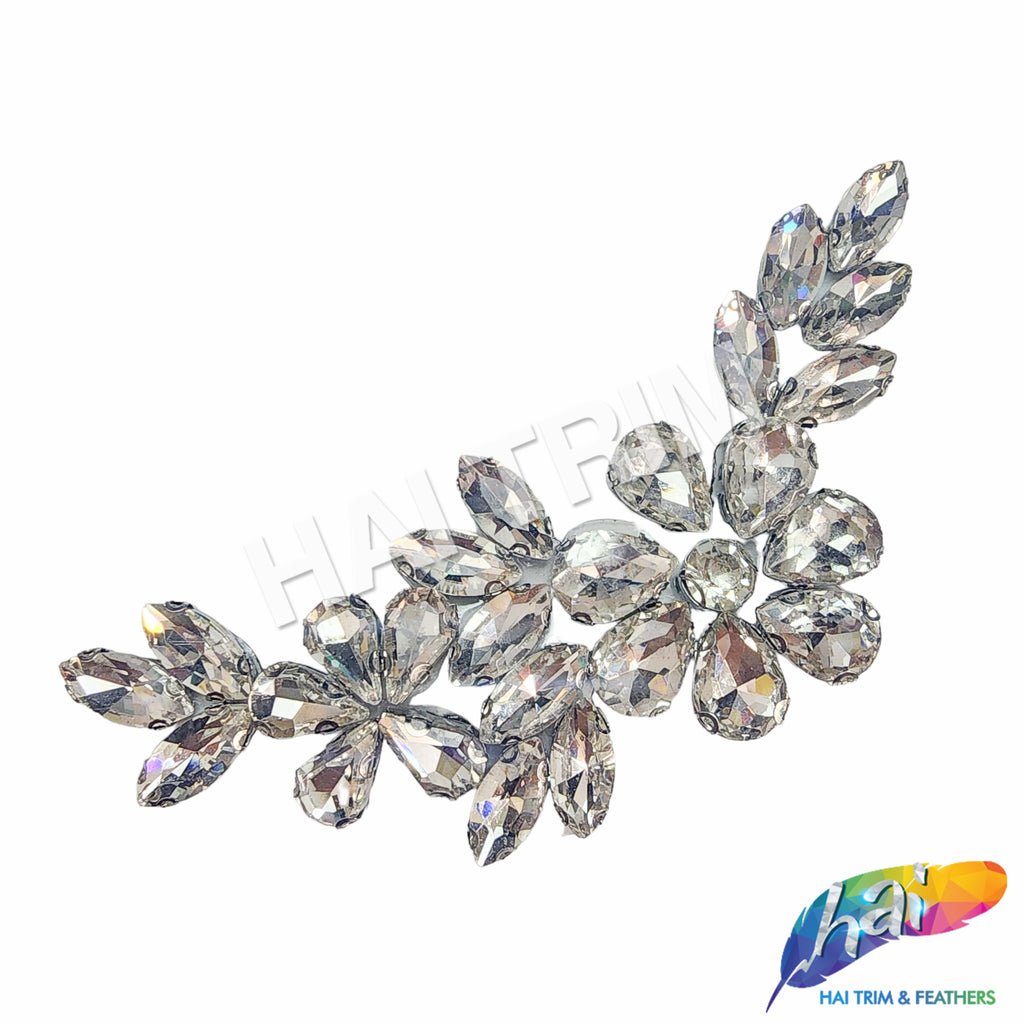 Crystal Flower Motif Rhinestone Iron On Applique, IA-067