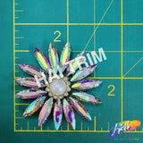 Crystal Pearl Flower Rhinestone Iron On Applique, IA-085