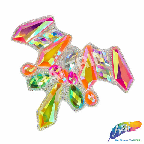 Multicolor Neon Gel-Back Rhinestone Iron On Applique, IRA-117 Neon