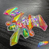 Multicolor Neon Gel-Back Rhinestone Iron On Applique, IRA-117 Neon