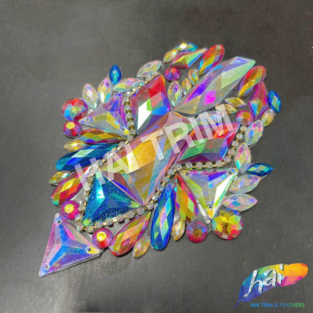 Multicolor Rhimestone Fringe Multicolor Gel-Back Rhinestone Applique, IRA-155 – Hai Trim & Feathers