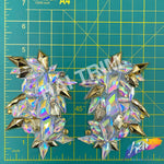 Crystal AB/Gold Gel-Back Motif Iron On Applique (sold by pair), IRA-157