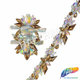 1" Crystal AB/Light Gold Spike Resin Stone Iron On Trim, IRT-183