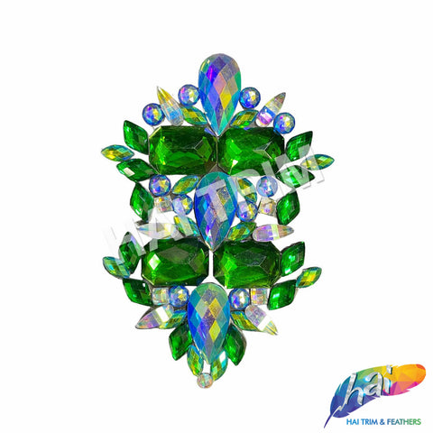 Royal Blue AB/Green Gel-Back Motif Iron On Applique, IRA-161