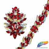 1 1/2" Dark Red/Crystal AB Resin Stone Iron On Trim, IRT-188