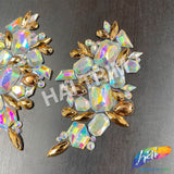 Crystal AB/Gold Gel-Back Motif Iron On Applique (sold by pair), IRA-168