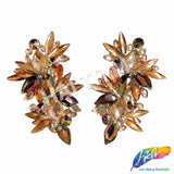 Orange/Champagne/Bronze AB Gel-Back Motif Iron On Applique (sold by pair), IRA-169