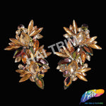 Orange/Champagne/Bronze AB Gel-Back Motif Iron On Applique (sold by pair), IRA-169