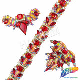 1 1/2" Red/Orange AB Jewel Stone Iron On Trim, IRT-222