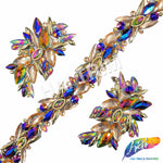 1 3/4" Champagne/Gold/Multicolor Resin Stone Iron On Trim, IRT-207