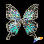 Multicolor Blue/Black/Gunmetal Butterfly Iron On Applique (sold by pair), IRA-184