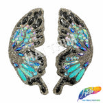 Multicolor Blue/Black/Gunmetal Butterfly Iron On Applique (sold by pair), IRA-184