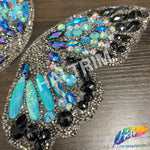 Multicolor Blue/Black/Gunmetal Butterfly Iron On Applique (sold by pair), IRA-184