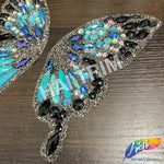 Multicolor Blue/Black/Gunmetal Butterfly Iron On Applique (sold by pair), IRA-184