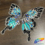 Multicolor Blue/Black/Gunmetal Butterfly Iron On Applique (sold by pair), IRA-184