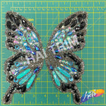 Multicolor Blue/Black/Gunmetal Butterfly Iron On Applique (sold by pair), IRA-184