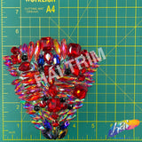 Red/Red AB/Black Motif Rhinestone Iron On Applique, IRA-187