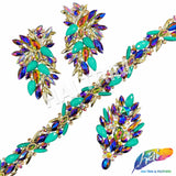 1 3/4" Teal/Gold/Multicolor Resin Stone Iron On Trim, IRT-207