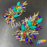 Teal/Multicolor Motif Iron On Applique (sold by pair), IRA-192