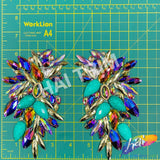 Teal/Multicolor Motif Iron On Applique (sold by pair), IRA-192
