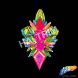 Green/Pink Flower Motif Iron On Applique, IRA-193