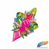 Green/Pink Flower Motif Iron On Applique, IRA-193